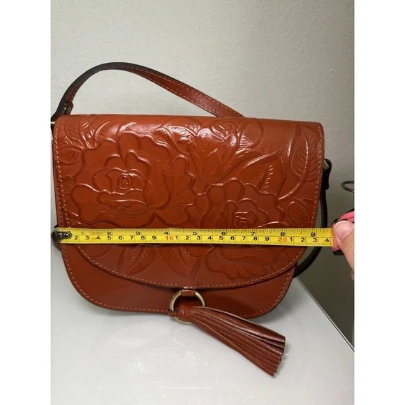 Patricia Nash Brinlee Leather Saddle Crossbody Bag Tassel Brown Cinnamon Tooled - Picture 7 of 16